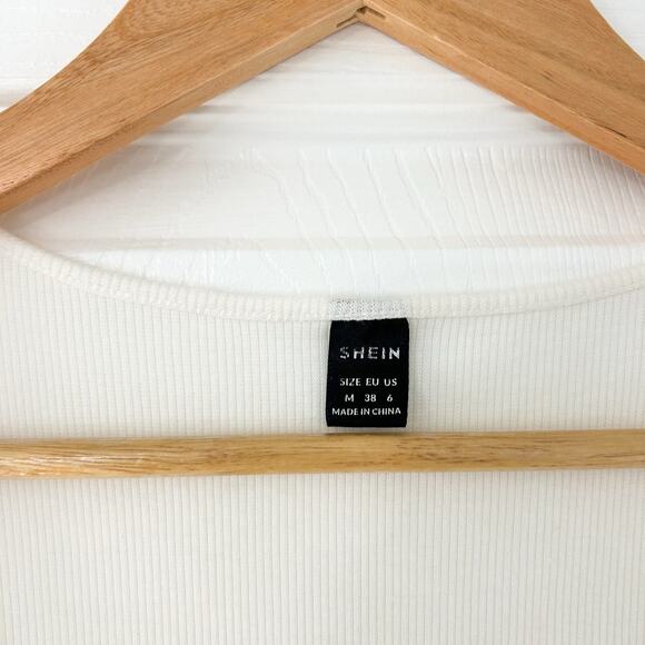 SHEIN White Ribbed Sleeveless Midi Tank Dress Size M V-Neck Side Slit EUC - Picture 3 of 6